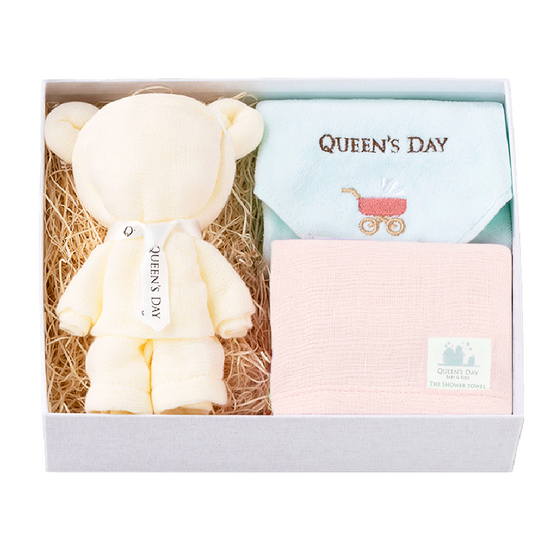 シャワータオル2枚(内1体 ベア仕様)+ハンドタオルセット BASIC BOX(M)