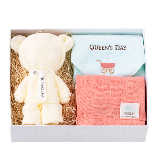 シャワータオル2枚(内1体 ベア仕様)+ハンドタオルセット BASIC BOX(M)