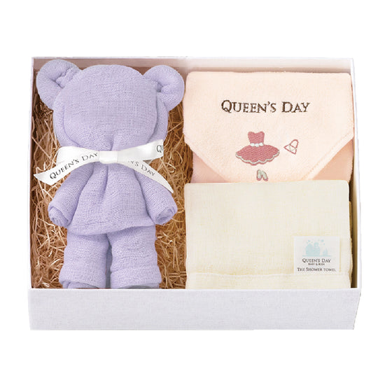 シャワータオル2枚(内1体 ベア仕様)+ハンドタオルセット BASIC BOX(M)