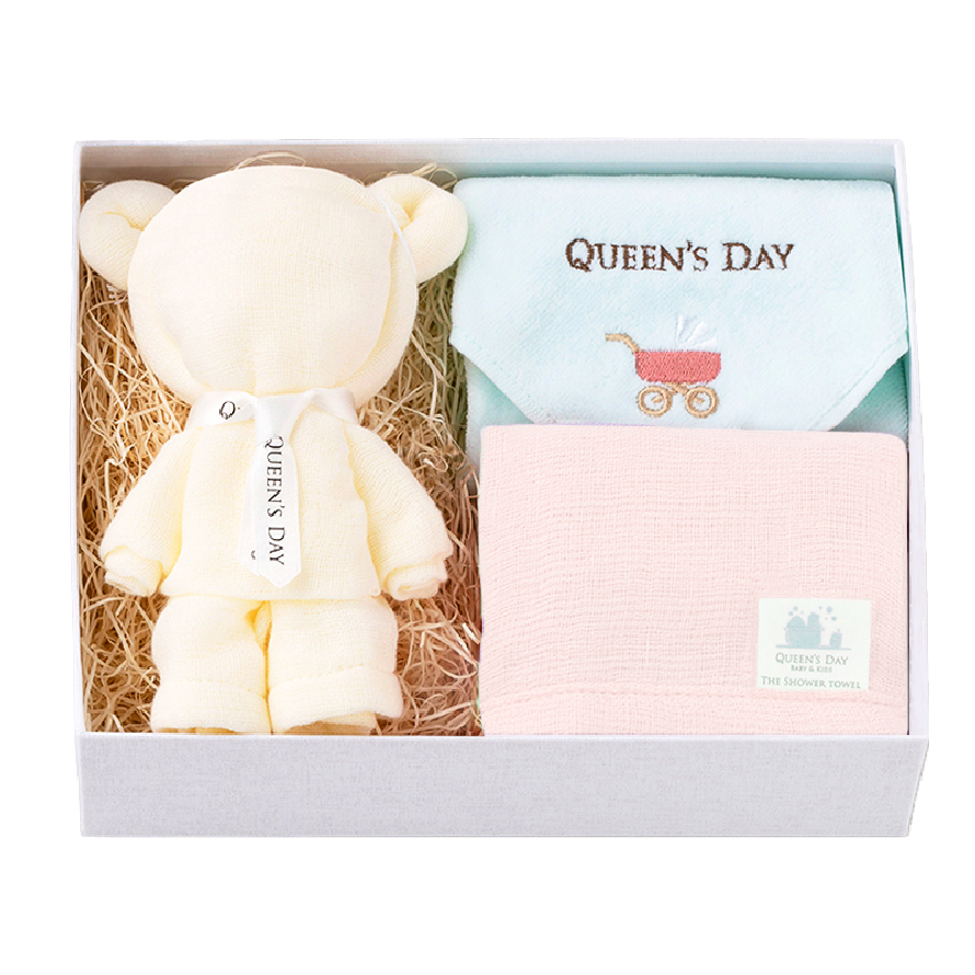 シャワータオル2枚(内1体 ベア仕様)+ハンドタオルセット BASIC BOX(M